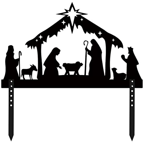 Krippe Weihnachten Mit Figuren Gartenstecker Gartendeko 41 X 24.8cm Weihnachtskrippe Metall Gartenstecker, Gartendeko Weihnachtskrippe Figuren Metall, Krippendekoration Mit Metallpfählen Außenbereich