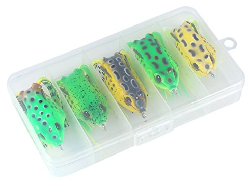 Softköder Set, 5 Stück mit Haken und Box, Froschköder, für Topwater Angelmethoden, for Anfänger und Profis in Seen, Flüssen und Teichen