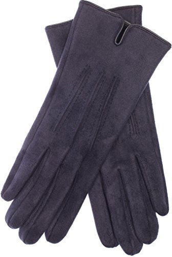 EEM Damen Handschuhe 100% vegan, Velours Optik, weiches elastisches Material, kuscheliges Teddyfleece, marine onesize