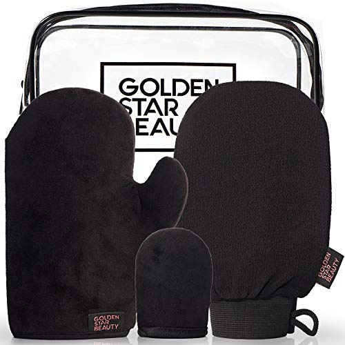 Tanning Mitt Kit – Self Tanner Mitten for Body and Face w/Exfoliation Mitt – Sunless Tanning Mitt Applicator - Double Sided, Washable, Ultra Soft Tanning Gloves for Tan with No Streaks