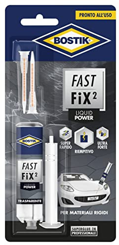 Bostik Fast Fix2 Liquid Power colle bicomponenti super forte e rapida, pronta all'uso, per materiali rigidi 10g trasparente