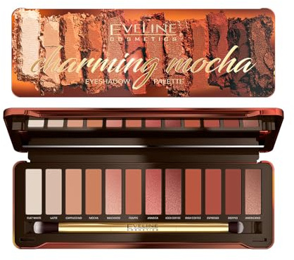 Eveline Cosmetics Charming Mocha 12-Shade Eyeshadow Palette - Captivating Coffee Tones for Perfect Day and Night Makeup
