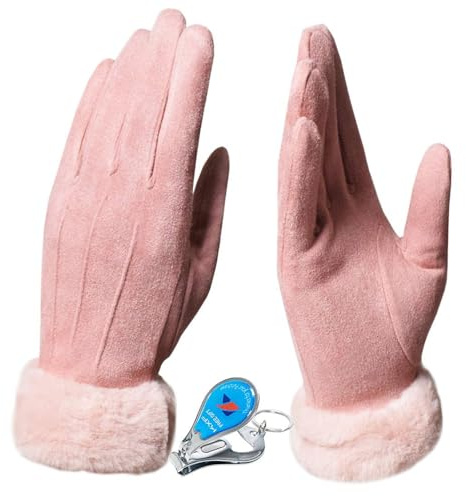 KXF Warme Winterhandschuhe für Damen, superweiches Wildleder, Touchscreen, Dickes Fleece gefüttert, Handschuhe, kaltes Wetter, Winddicht, Outdoor-Sport-Handschuhe