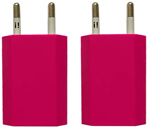 i! 2X USB Netzteil Set Ladegerät Steckdosenadapter Stecker 5V 1A kompatibel mit Universal iPhone 11 Pro Max XS X 8 7 6 Plus 5 SE iPad Samsung Galaxy Handy Tablet Smartphone - pink