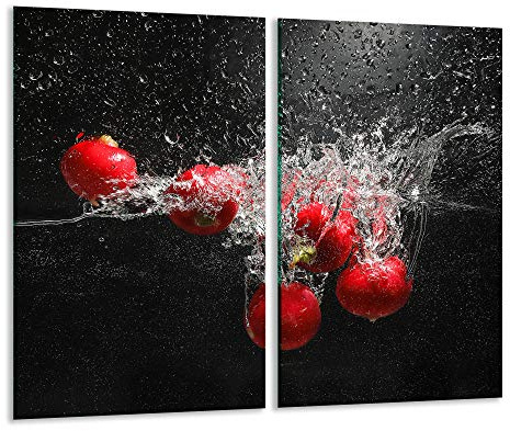 TMK, 2 piastre di copertura per fornelli, 2 pezzi, 2 x 30 x 52 cm, copertura per piano cottura a induzione, paraschizzi in vetro, tagliere nero