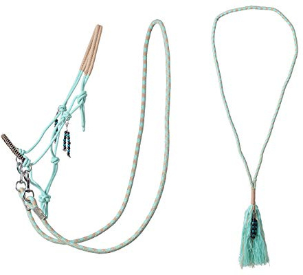 QHP Knotenhalfter Kombi Liberty mit Halsring | Geeignet für alle Pferde | Abnehmbare Zügel | Gebissloses Reiten | Zwei Karabinerhaken | Einfaches Waschen (Shetty, Ice Green)