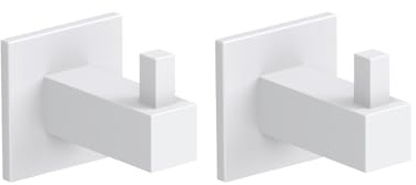 Kon-fort Colgador Toalla Cuadrado Blanco Mate 2 Uds con Tornillo Acero Inox