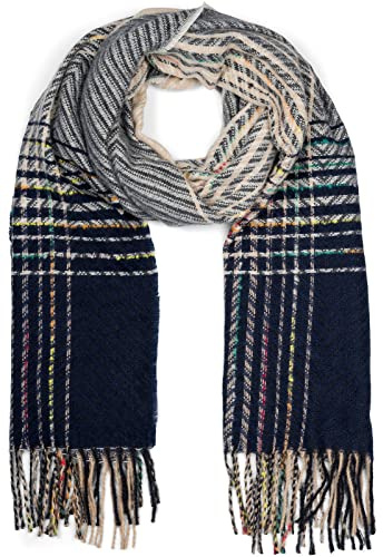 styleBREAKER Damen Feinstrick Schal Zick-Zack Streifen | 177x67 cm großes Format, 11,5 cm lange Fransen an den Enden, weich, kratzfrei, vielseitig als wärmende Stola drapierbar.