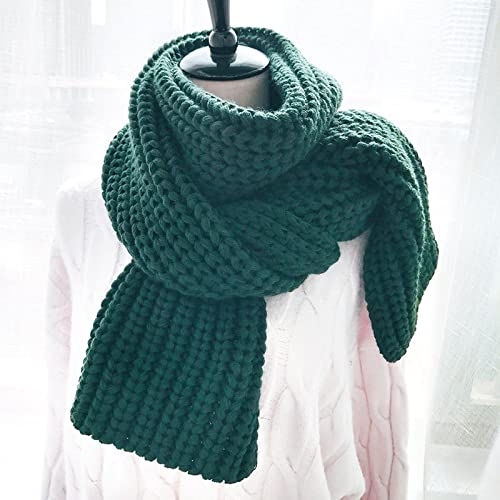 Damen Wollschal Winterschal Damen Dicke Warme Einfarbig Strickschals Große Lange Schal Wraps 200X25Cm Grün