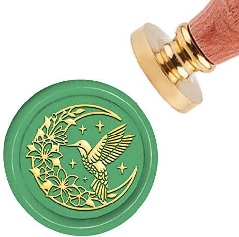 craspire Wachssiegelstempel Kolibri Und Der Mond Siegelwachsstempel 30 mm Messingkopf Siegelstempel Mit Holzgriff Für Einladungen, Geburtstagsgeschenke, Scrapbooking
