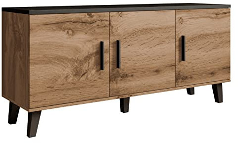 Mirjan24 Kommode Lotta II 150 3D im skandinavischen Stil, Anrichte, Mehrzweckschrank, Wohnzimmerschrank, Sideboard, Schrank, Wohnzimmer (Eiche Wotan + Schwarz)