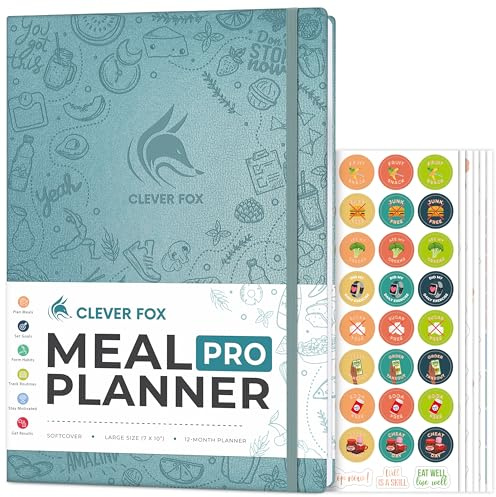 Clever Fox Meal Planner Pro Journal hebdomadaire de préparation des repas et de nutrition avec liste d'épicerie et suivi de perte de poids – Carnet de régime et de fitness (aigue-marine)