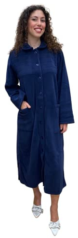 SGARLATA HOME Vestaglia da Donna in Pile di Viscosa Interamente Abbottonata Art. Rosanna (M, Blu)