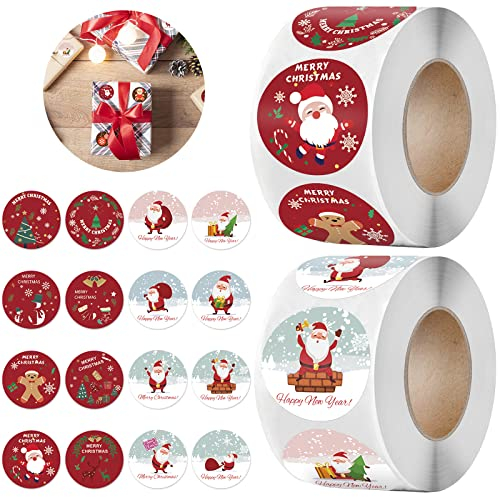 Aufkleber Weihnachten, 1000 Stück Weihnachtssticker, Weihnachtsaufkleber, Sticker Weihnachten, Weihnachtsaufkleber Selbstklebend, Frohe Weihnachten Aufkleber für Weihnachtskarten Geschenkverpackung