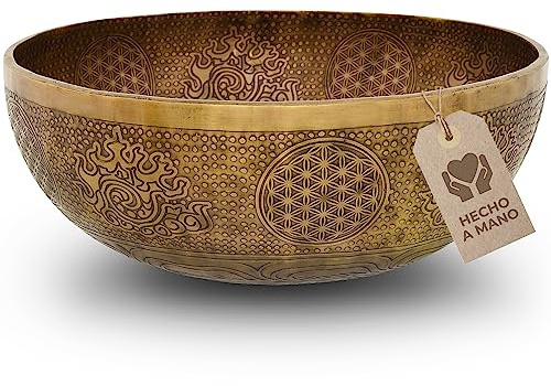 Tibetische Klangschale Blume des Lebens für Yoga, Meditation und Entspannung, Ø 35 cm, 4.000 Gramm, antike Oberfläche, Traditionelle Handarbeit in Profi-Qualität
