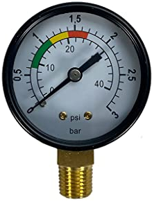 well2wellness® Pool Manometer Wasser Druckmesser mit seitlichem Anschluss (unten) 1/4 Zoll 0-3 bar (P2228)