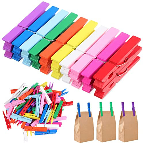 Cabilock 100pièces Épingles à Linge Colorées Bois Naturel Clips Décoratifs Multi-usages pour Suspendez Vêtements Photos Artisanat pour Intérieur Et Extérieur