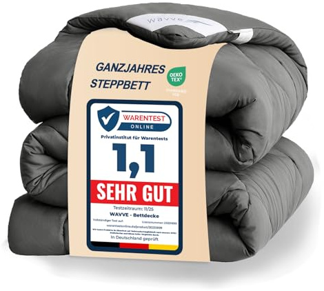 WAVVE Bettdecke 200x200cm Ganzjahresdecke 4 Jahreszeiten, Steppdecke 300gsm Mikrofaser 200x200 cm, Super Weiche Zudecke Schlafdecke Atmungsaktive 200 x 200 Grau