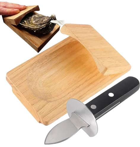 Eteslot Austernhalter, Austernöffner, Austernmesser, Oyster Clamp, Oyster Shucking Clamp, Austernschäler, Holzwerkzeuge, Austernschälklammer, Tablett, Schälen
