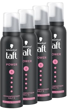 Schwarzkopf Taft Schaumfestiger Power Cashmere (4x 150ml), Haltegrad 5, Haarschaum für trockenes und strapaziertes Haar, Haarmousse mit kaschmirartiger Geschmeidigkeit, vegane Formel*