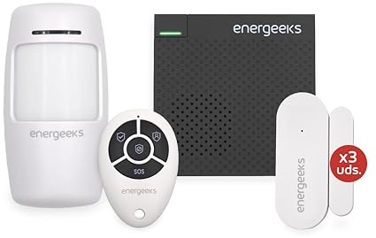 Energeeks - Sistema de Alarma WiFi - Protección Hogar - Incluye Sirena y Sensores de Movimiento/Apertura - hasta 60 Sensores Adicionales - Notificaciones App Móvil - Compatible con Alexa y Google