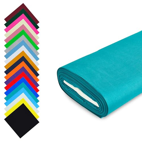 Fashion Track Blaugrün Stoff Baumwolle Meterware UK - 147,5 cm breit - 100% Baumwollstoff einfarbig - 60 Quadrat - erhältlich in 20 Farben und 5 Größen (1 Meter, Blaugrün)