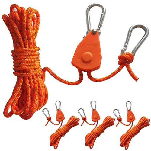 4 Stück 13ft/4M Reflektierend Abspannseile Seil mit Seilspanner, Ø 4mm Einstellbare Seil Ratsche Rope Seilratsche mit Haken