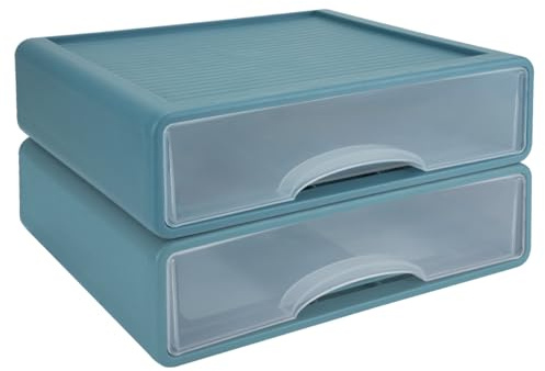 2Pcs Stapelbar Schubladen Organizer, TIE-DailyNec Schreibtisch Schubladenbox, Große Kapazität Desktop Storage Box, Kunststoff Makeup Organizer für Büro, Wohnzimmer, Küche, Badezimmer