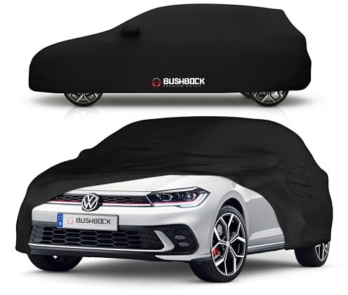 BUSHBOCK® Premium Autoabdeckung Indoor - Satin Schutzhülle Stoff - Abdeckplane Autoplane Autogarage Innenbereich - 2 Farben, 4 Größen (Schwarz, S)