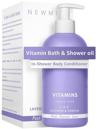 Huile de douche vitaminée - Soin naturel après la douche pour peau sèche, nettoyage et hydratation nourrissante, lotion non grasse pour le corps et les jambes à la lavande vanille, soin spa de luxe.