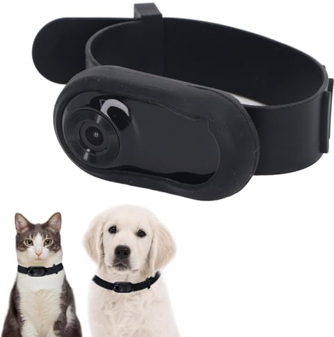 Goshyda Haustierhalsbandkamera, HD 1080P Katzenhalsbandkamera Hundehalsbandkamera mit 120° Weitwinkel, Actionkamera für Videoaufzeichnungen, für Mountainbike-Haustiere auf Reisen (Black)