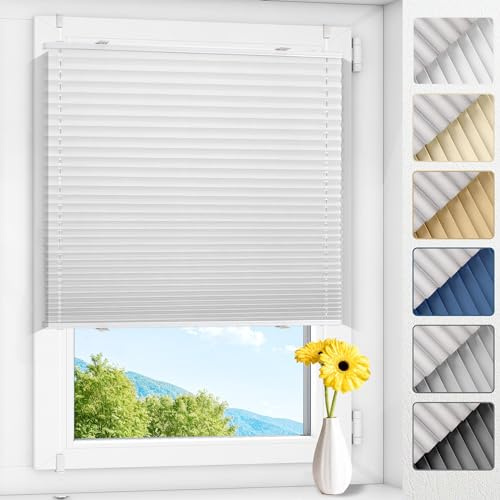 Allesin Plissee ohne Bohren verdunkelung, Thermo plissee 100% verdunklung,Weiß 45x80cm(BxH) verdunklungsplissee Klemmfix für Fenster & Tür, Blickdicht Sichtschutz Sonnenschutz