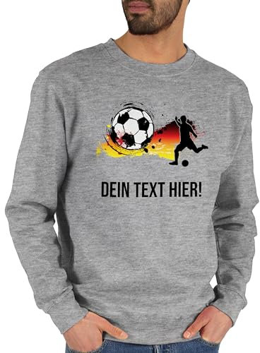 Sweater Pullover Sweatshirt Herren Damen - 2024 Fussball EM Fanartikel - Fußballer Germany Personalisiert mit Namen Deutschland - XL - Grau meliert - personalisierte fußball wm Fan fusball