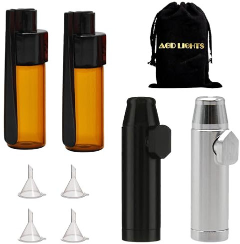 AGD LIGHTS Boules de snuff en verre - Bouteille plate anti-fuite - Portable - Conteneur de poudre d'épices - Collecteur avec cinq mini entonnoirs