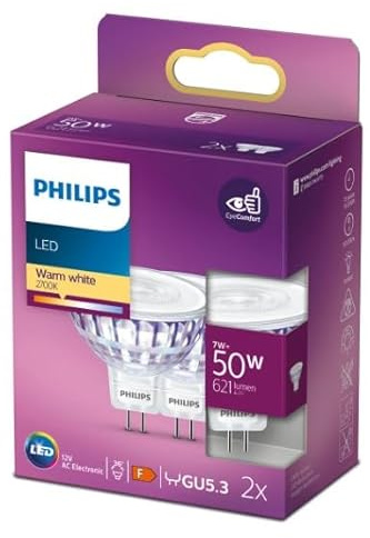 Philips 7w= 50w, GU5.3, MR16 Warm White LED Spot Lights 2 x Pack…