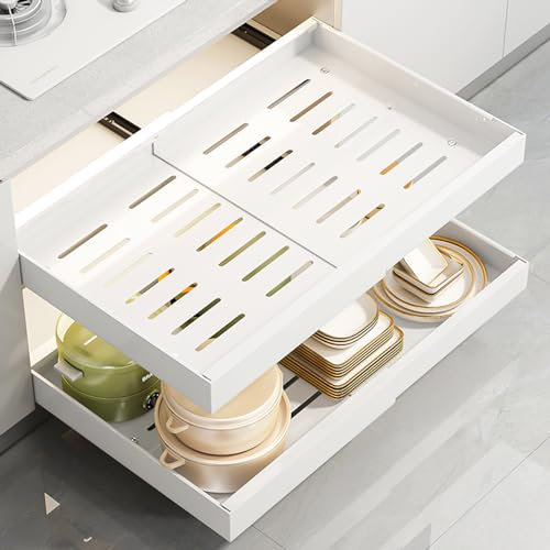 Sonhomay Ausziehbarer Schrank-Organizer, ausziehbar, Küchenaufbewahrung, Schublade, Regal, verstellbare Breite 12,6-20,5 für Küche, Bad, Speisekammer, Schrank
