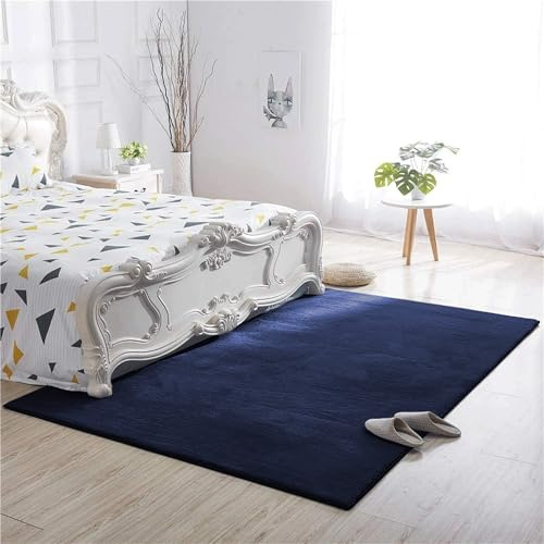 BedLooms Rugs Living Room 60x110 cm, Fluffy Bedside Navy Rug for Bedroom Low Pile Heavy Duty Washable Carpets for Kitchen Comfortable Soft Faux Fur Rug for Lounge