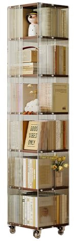 XNZJHPP Drehbares Acryl-Bücherregal mit Rollen, Bücherregal und Spielzeugaufbewahrung, Wohnzimmer-Aufbewahrungsschrank, transparent und sichtbar, Kleiner Platzbedarf, Starke Belastung (Darkwalnut B)