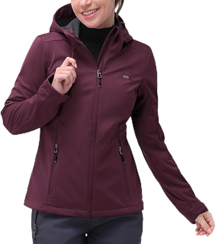 33,000ft Women's Softshell Jacket with Hood Waterproof Lightweight Windbreaker Windproof Rain Shell Jacket for Outdoor Hiking
