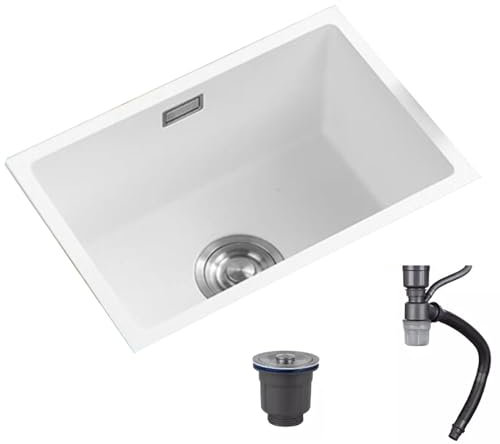 TYYCKJ Küche Einfache Einzelplatzküche aus Edelstahl mit Mini-Geschirrwaschbecken für Studio-Apartments, Balkone und kleine Räume – inklusive Siphon-Abflüsse (Farbe: Weiß, Größe: 32 x 32 x 22 cm).