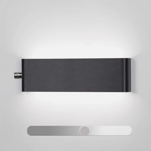 Wandleuchte Innen Dimmbar LED Wandlampe mit Dimmer Schalter Einstellbare Helligkeiten Wandbeleuchtung Moderne Up und Down Leuchten für Wohnzimmer Schlafzimmer Flur (Schwarz Weißes Licht,40CM 26W)