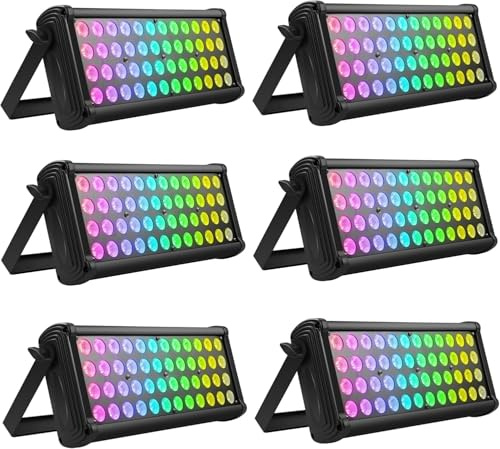 48 RGB 3 en 1 LED Barre Wallwasher Mini, Lumière de Scène Console, Stroboscope Projecteurs à Effets pour DJ Bar Soiree Fête Disco Éclairage Mariage Halloween Noël, 6 pièce