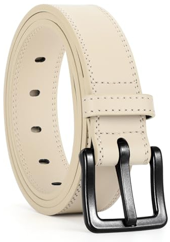 WHIPPY Gürtel Herren Ledergürtel für Jeans Verstellbarer Outdoor Leder Gürtel Unisex Arbeitsgürtel mit schwarz Kunststoffschnalle,Beige 110cm
