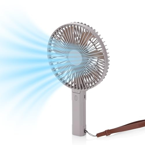 CLAYMORE Handy A - Ventilatore portatile portatile (grigio), ventilatore pieghevole ricaricabile con motore BLDC silenzioso, ricarica USB-C, design regolabile a 180°, 6 impostazioni di velocità,
