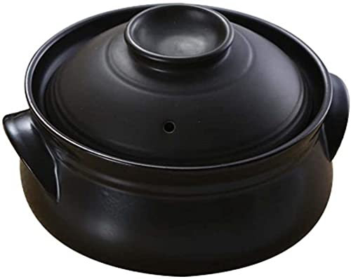 Cacerola de cerámica Redonda con Doble asa, cazuela Cubierta, sopera de cerámica con Fuego Abierto, cazuela de Barro Negra Resistente al Calor, Olla de Barro, Utensilios de Cocina