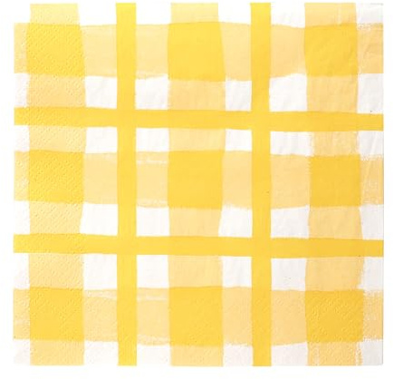 Talking Tables 20x Gelbe Gingham Einwegservietten, Recycelte Karierte Papierservietten für Picknick & Sommeressen, Umweltfreundlich für Geburtstag, Ostern, Hochzeiten, BBQ 3-lagig 33cm