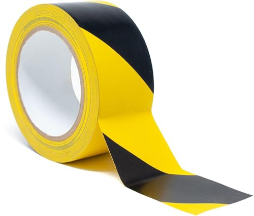 THE GEEK LA Black & Yellow Hazard Warning Tape - 50mm (2) x 33m | Safety & Social Distancing Barrier Tape | Premium Extra Stong Self Adhesive Duct Tape