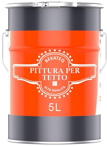 BEKATEQ Pittura per tetto Nero 5L - Vernice per tegole, calcestruzzo, legno, Eternit, bitume - Resistente ai raggi UV e alle intemperie, ad asciugatura rapida, elastico e idrofobo BE-510