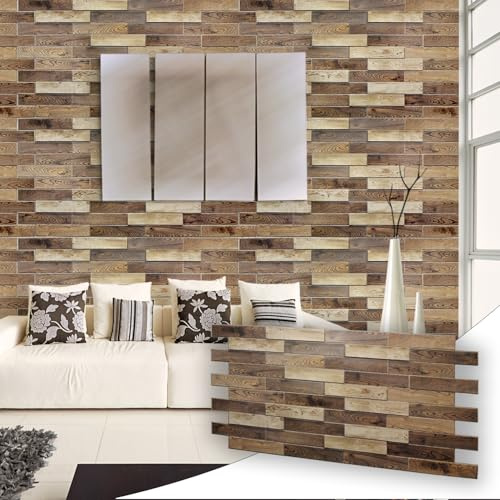 3D Wall Panels - Decorative PVC Plastic Wall Covering Faux Cladding Tiles for Interior Walls (Walnut) 4.70m2 10 Panels)