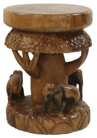 Oriental Galerie Elefanten-Hocker Rund-Hocker Holz-Hocker Blumen-Hocker Holz ca. 45 cm Hellbraun
